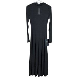 NWT Lulus Mock Neck Dress Maxi Rayon Jersey Versatile Dark Feminine Winter Wm XS